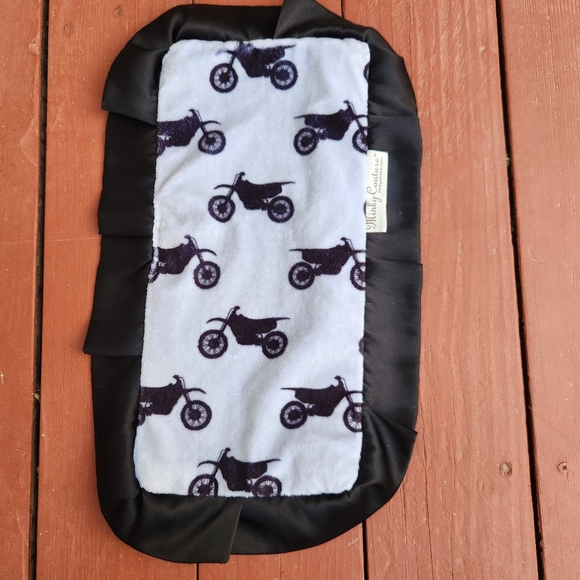 MINKY COUTURE Baby Burp Cloth Security Blanket Black Motorcycle Print Ruffle - Picture 4 of 10